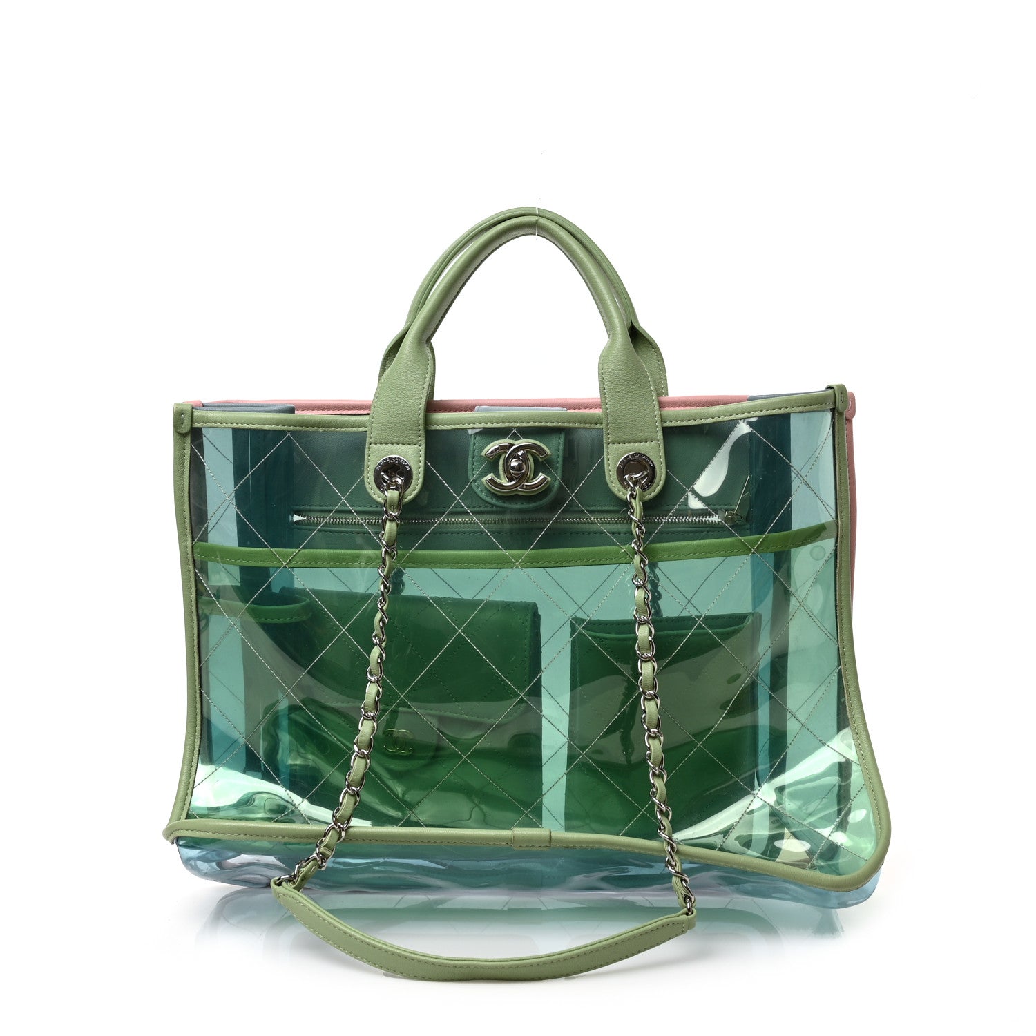 Chanel PVC Lambskin Stitched Medium Coco Splash Shopping Bag Blue Green 1 of 7