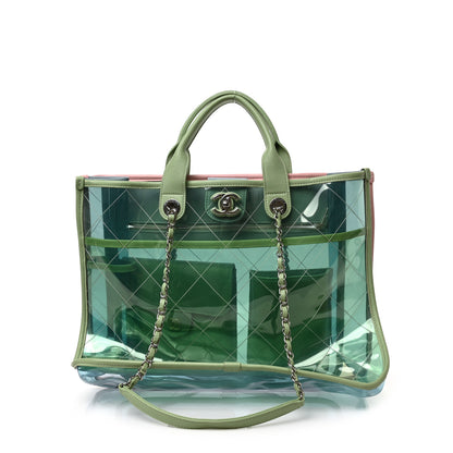 Chanel PVC Lambskin Stitched Medium Coco Splash Shopping Bag Blue Green 1 of 7