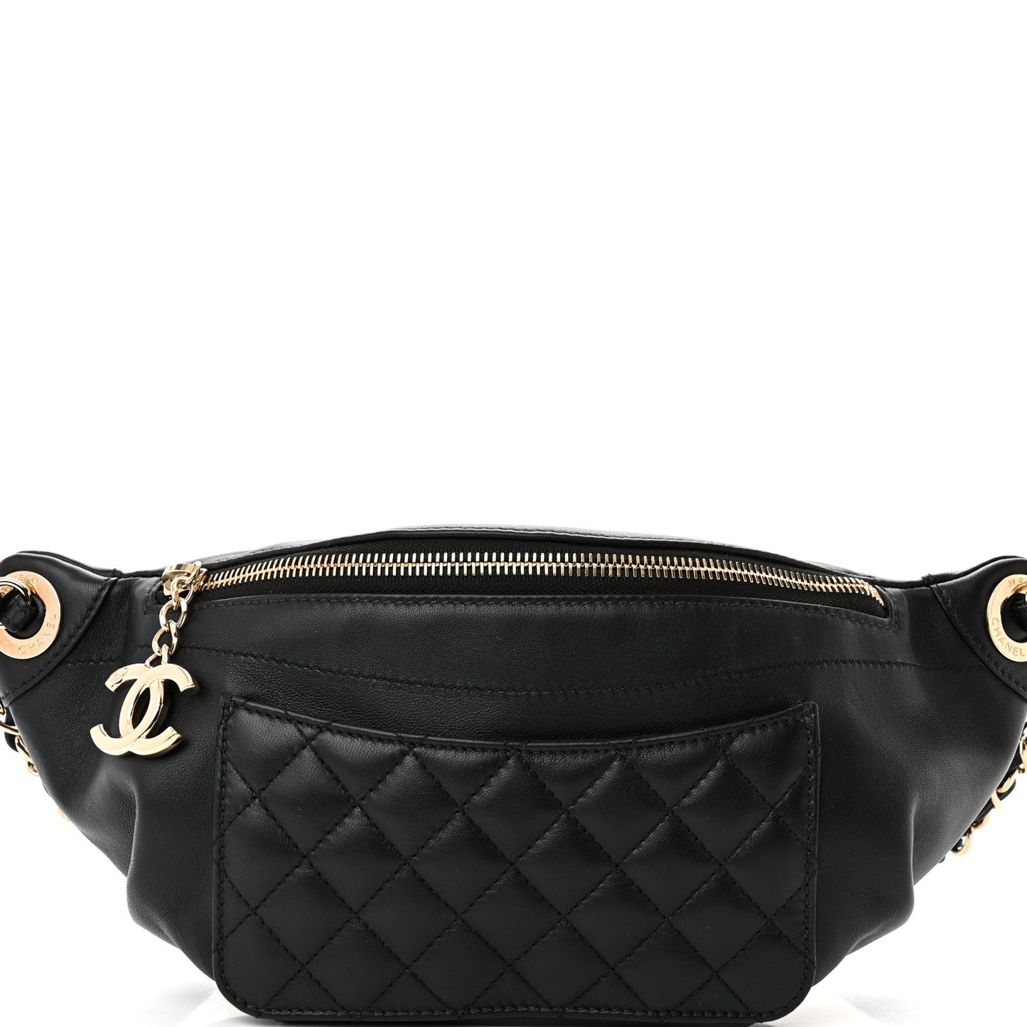 Lambskin Quilted Waist Bag Fanny Pack Black