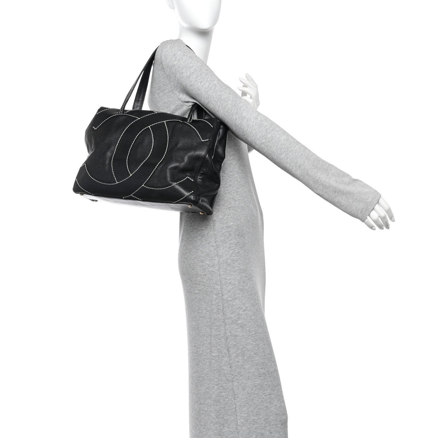 Chanel Caviar CC Stitched Medium Tote Black Black 2 of 10