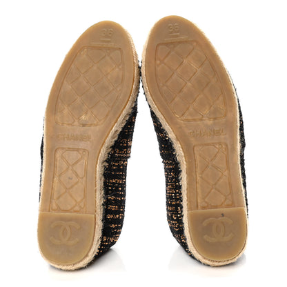 Chanel Metallic Tweed Grosgrain CC Espadrilles 36 Gold Black 4 of 4