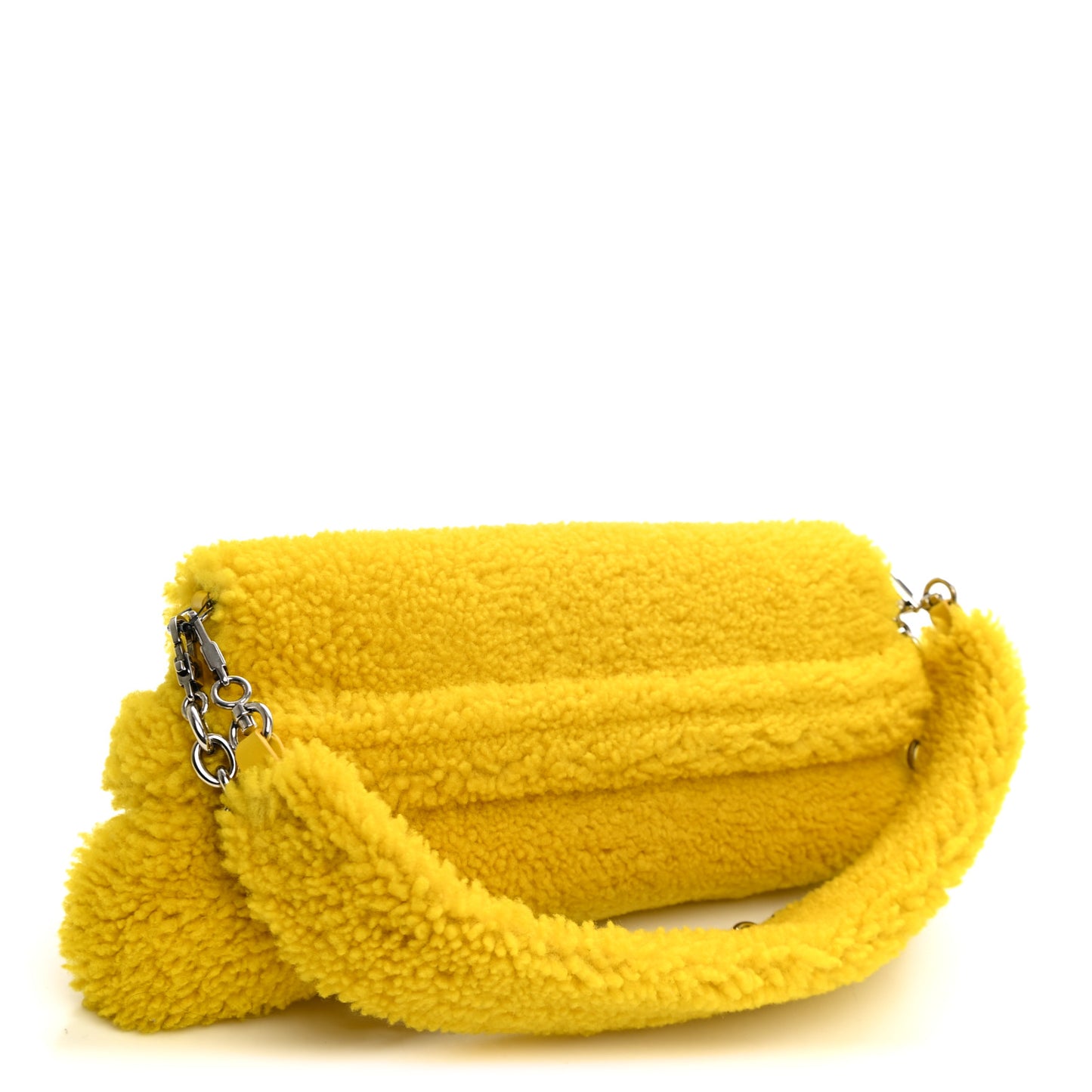 Merino Wool Medium Maxi Horsebit Chain Shoulder Bag Yellow