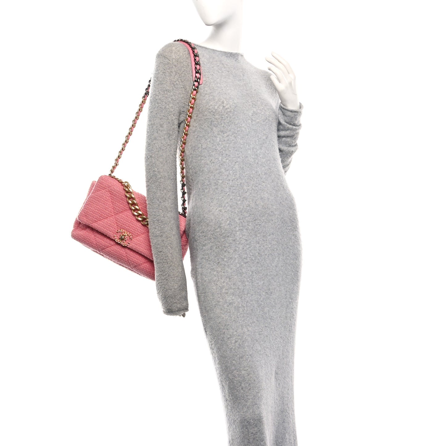 Metallic Tweed Quilted Large Chanel 19 Flap Pink