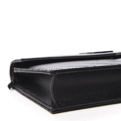 Saint Laurent Grain De Poudre Matelasse Chevron Monogram Envelope Chain Wallet Black 6 of 10