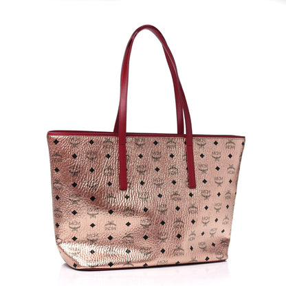 MCM Metallic Visetos Medium Anya Shopper Tote Champagne Gold 2 of 5