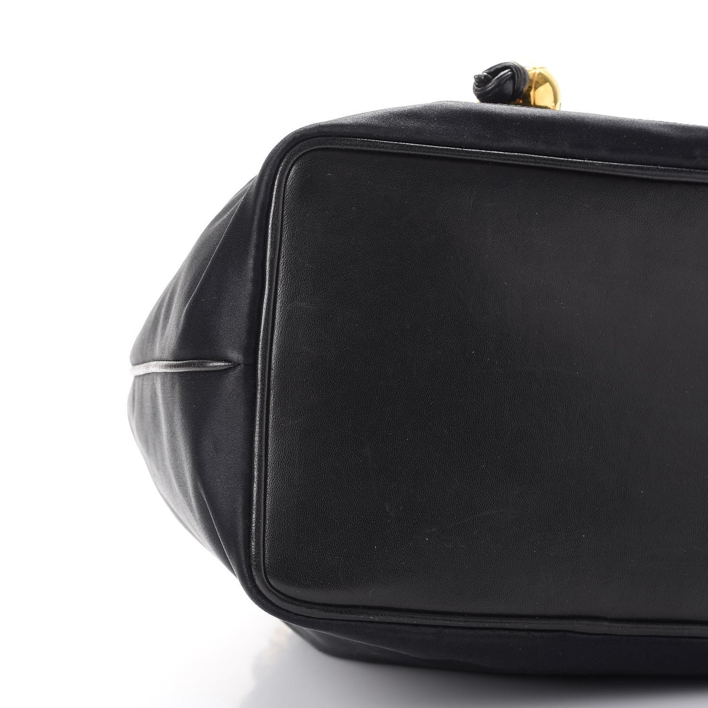 Satin CC Drawstring Bucket Bag Black