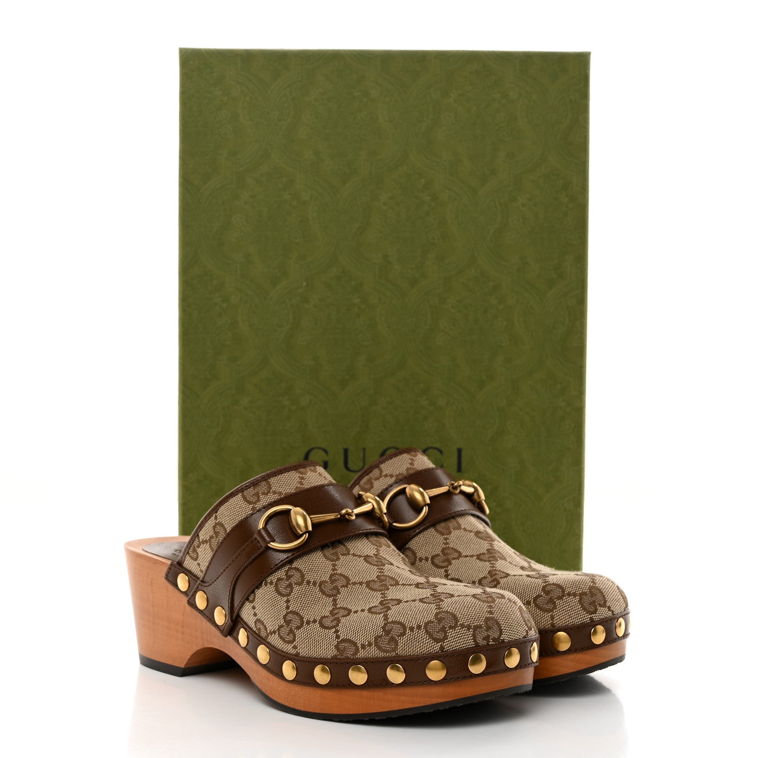 Gucci Monogram Goatskin Horsebit Clog Mules 36.5 Beige Ebony Brown Sugar 9 of 9