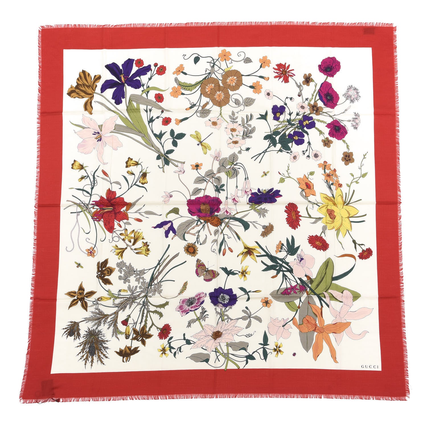 Gucci Silk Flora Gothic Square Scarf Ivory Red 2 of 4