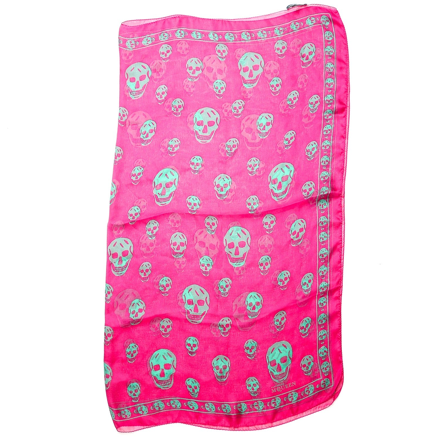 Alexander McQueen Silk Chiffon Skull Scarf Pink Green 1 of 5