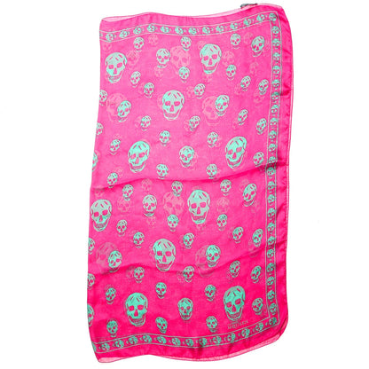 Alexander McQueen Silk Chiffon Skull Scarf Pink Green 1 of 5