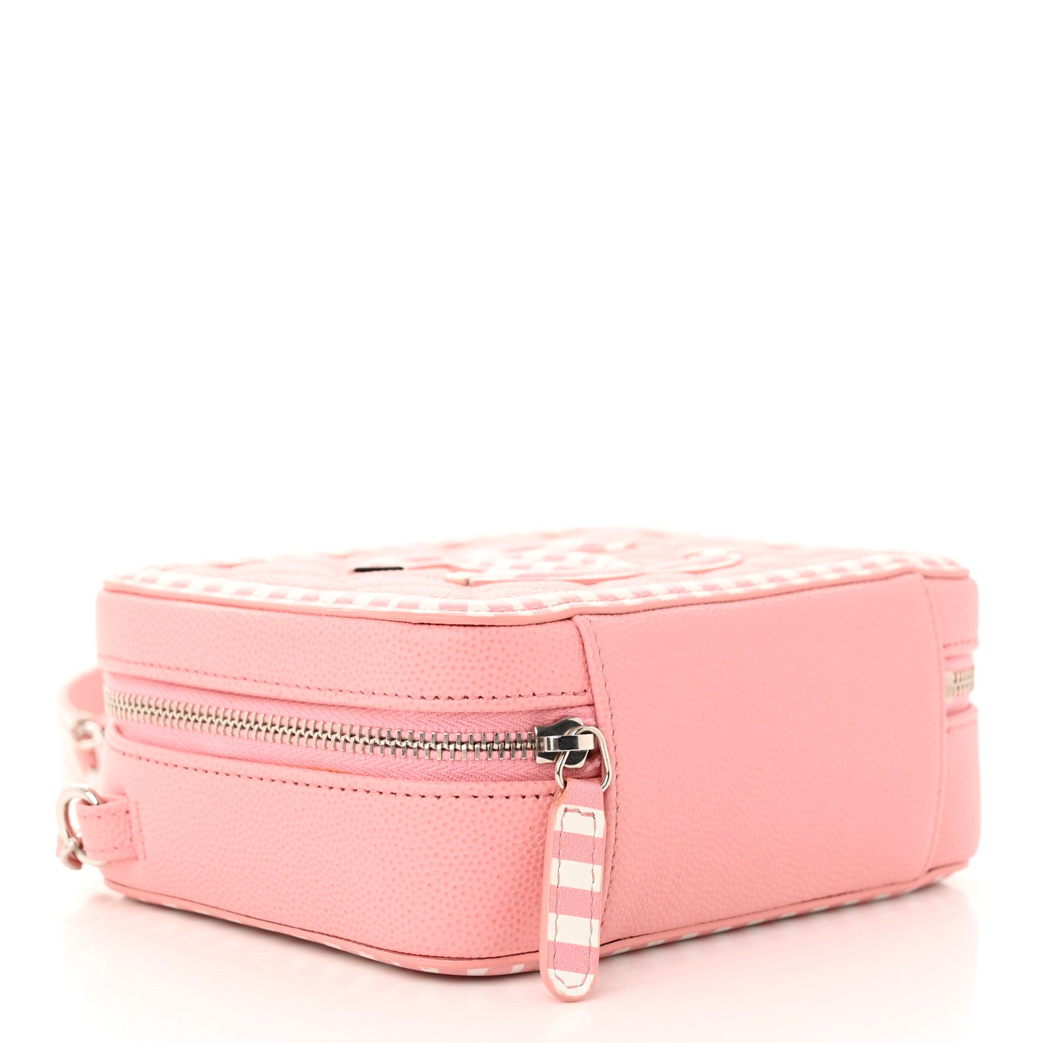 Chanel Caviar Quilted Striped CC Filigree Clutch With Chain Pink White 4 of 11