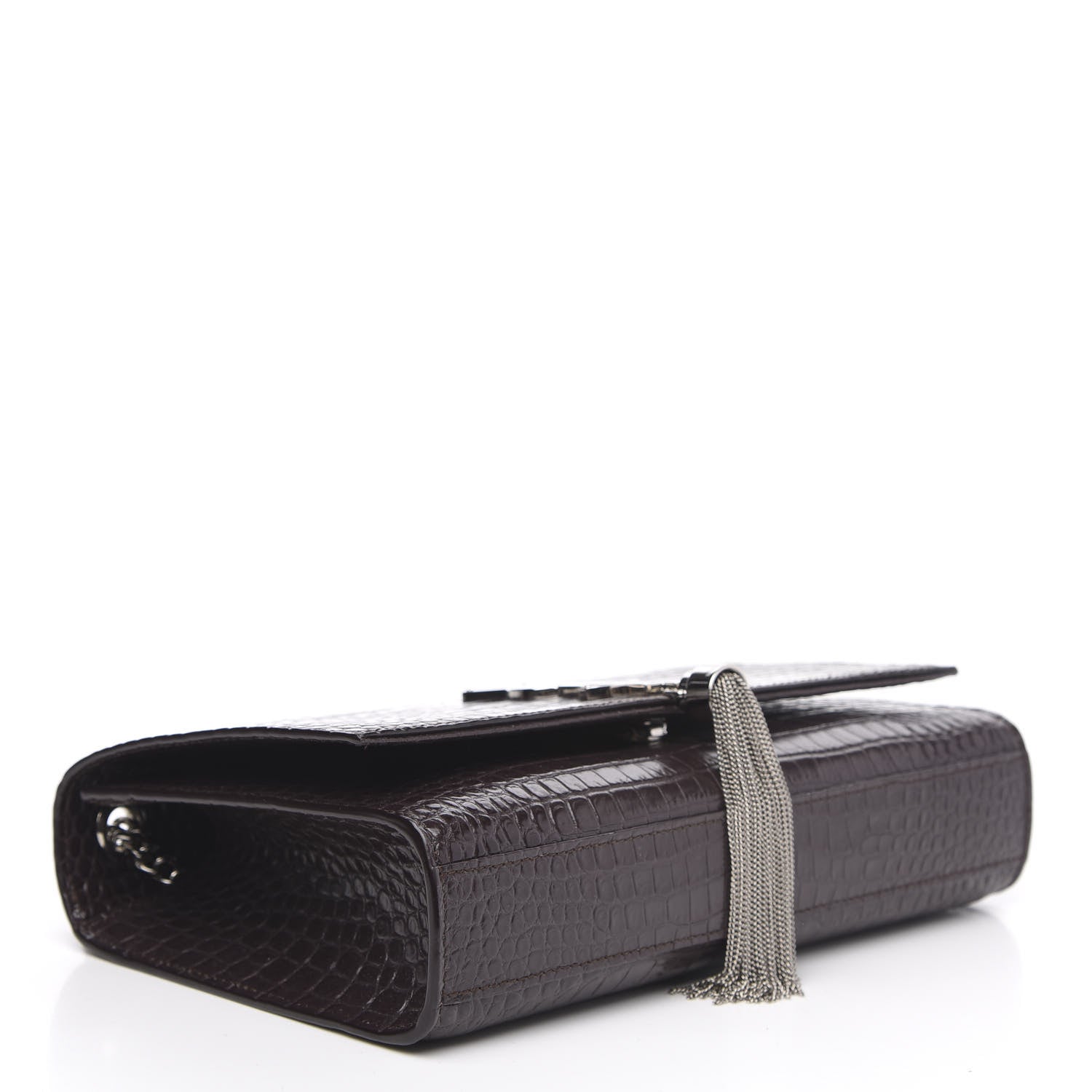 Saint Laurent Calfskin Crocodile Embossed Medium Classic Monogram Kate Tassel Satchel Dark Brown 4 of 10