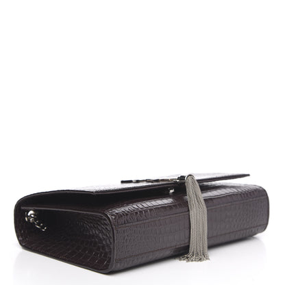 Saint Laurent Calfskin Crocodile Embossed Medium Classic Monogram Kate Tassel Satchel Dark Brown 4 of 10