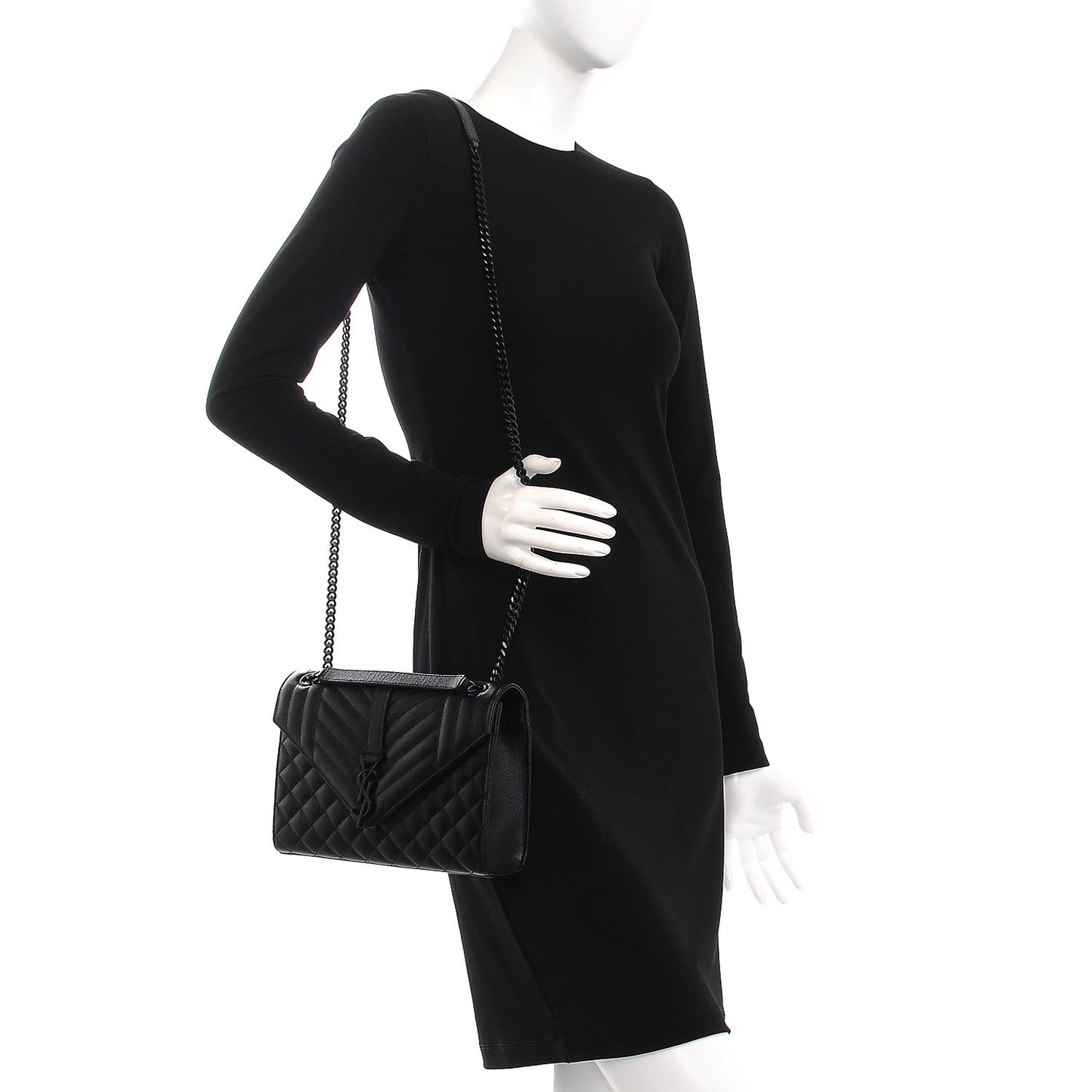 Grain De Poudre Textured Mixed Matelasse Triquilt Medium Monogram Satchel Black