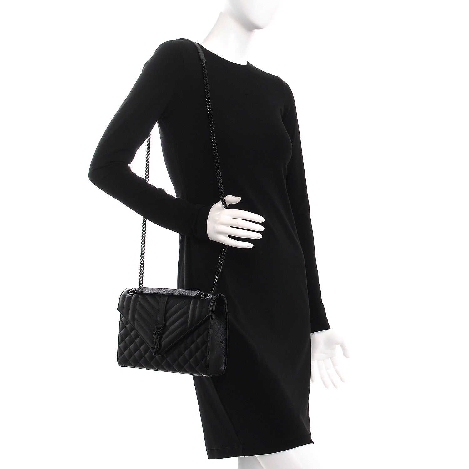 Saint Laurent Grain De Poudre Textured Mixed Matelasse Triquilt Medium Monogram Satchel Black 2 of 7