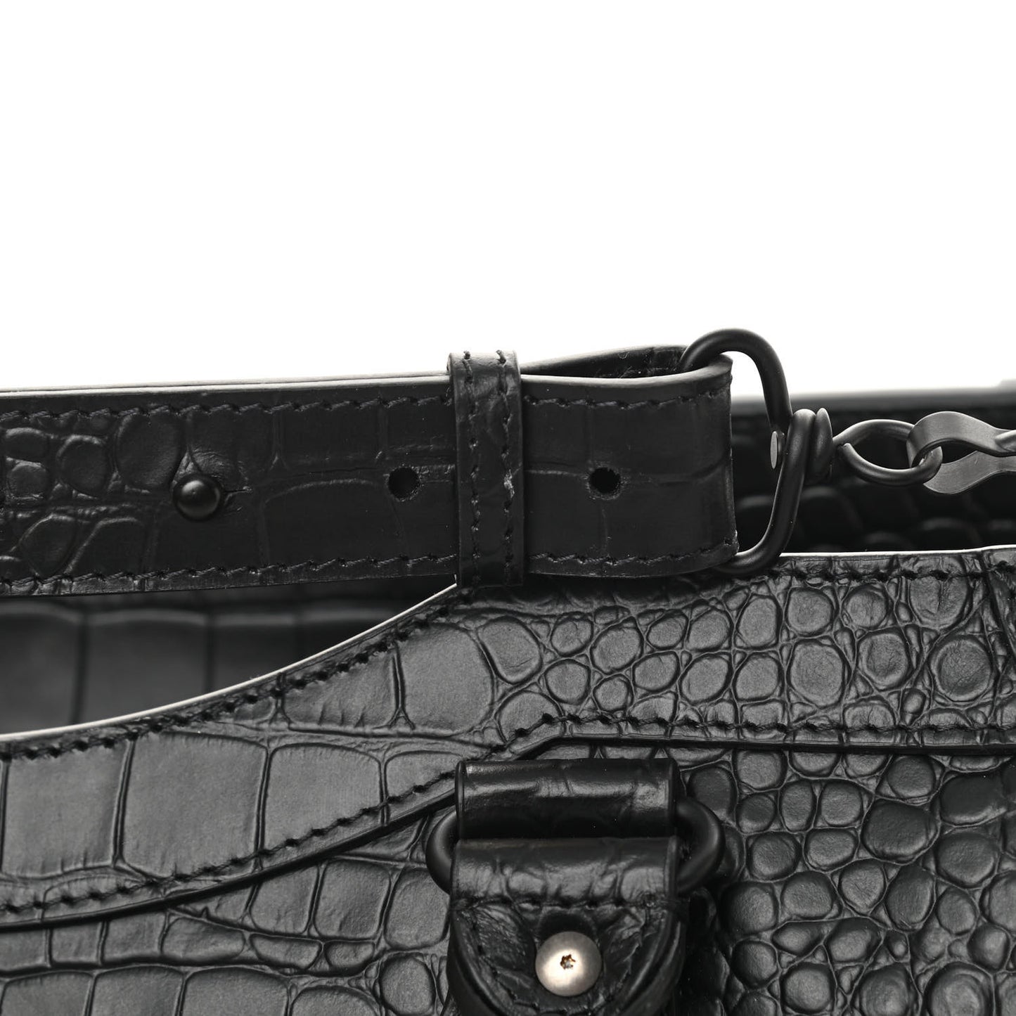 Semi Matte Calfskin Crocodile Embossed Neo Classic Black Hardware Large City Black