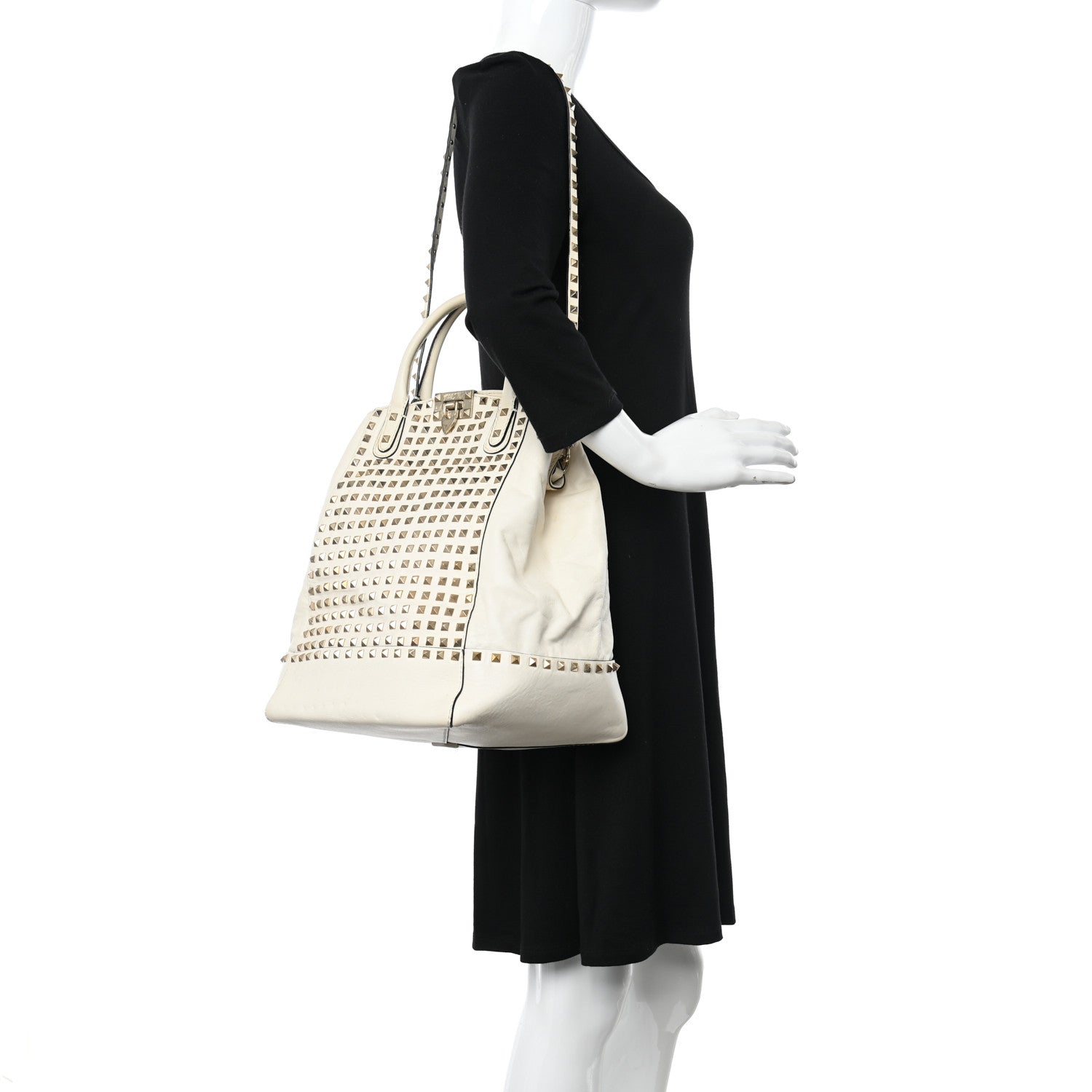 Valentino Garavani Vitello Rockstud All Over New Dome Bucket Tote Ivory 2 of 18