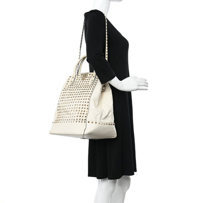 Valentino Garavani Vitello Rockstud All Over New Dome Bucket Tote Ivory 2 of 18