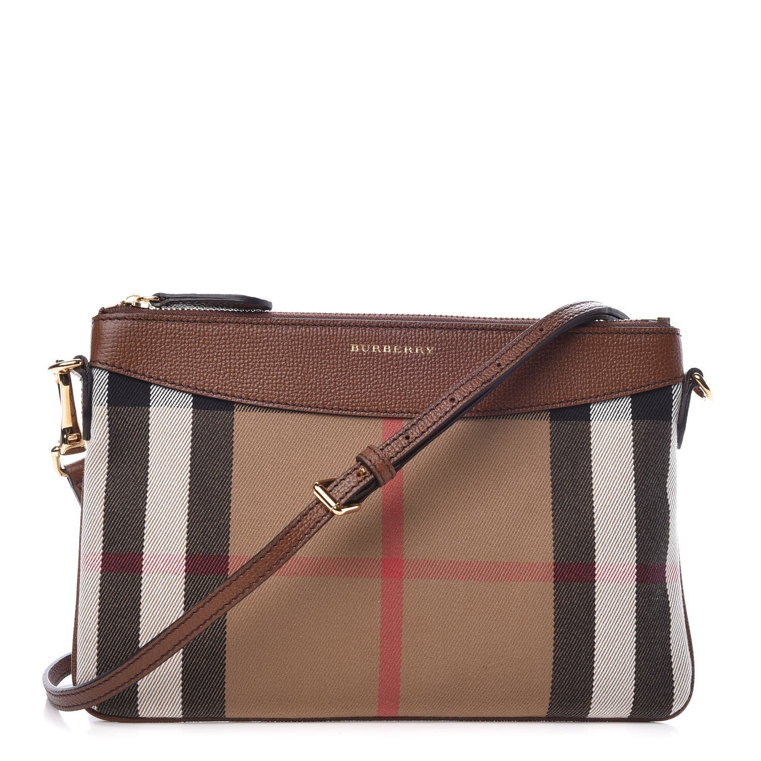 Burberry House Check Derby Peyton Crossbody Clutch Bag Tan 1 of 10