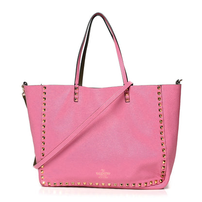 Valentino Garavani Grained Calfskin Medium Rockstud Reversible Tote Army Green Pink 11 of 16