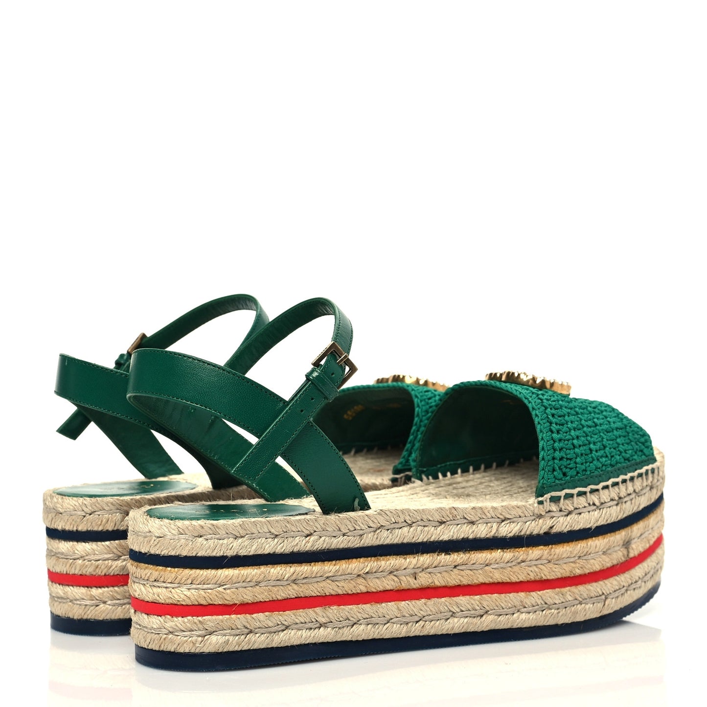 Cotton Malaga Kid Crochet Pearly GG Lilibeth Espadrille Platform Sandals 39.5 Emerald
