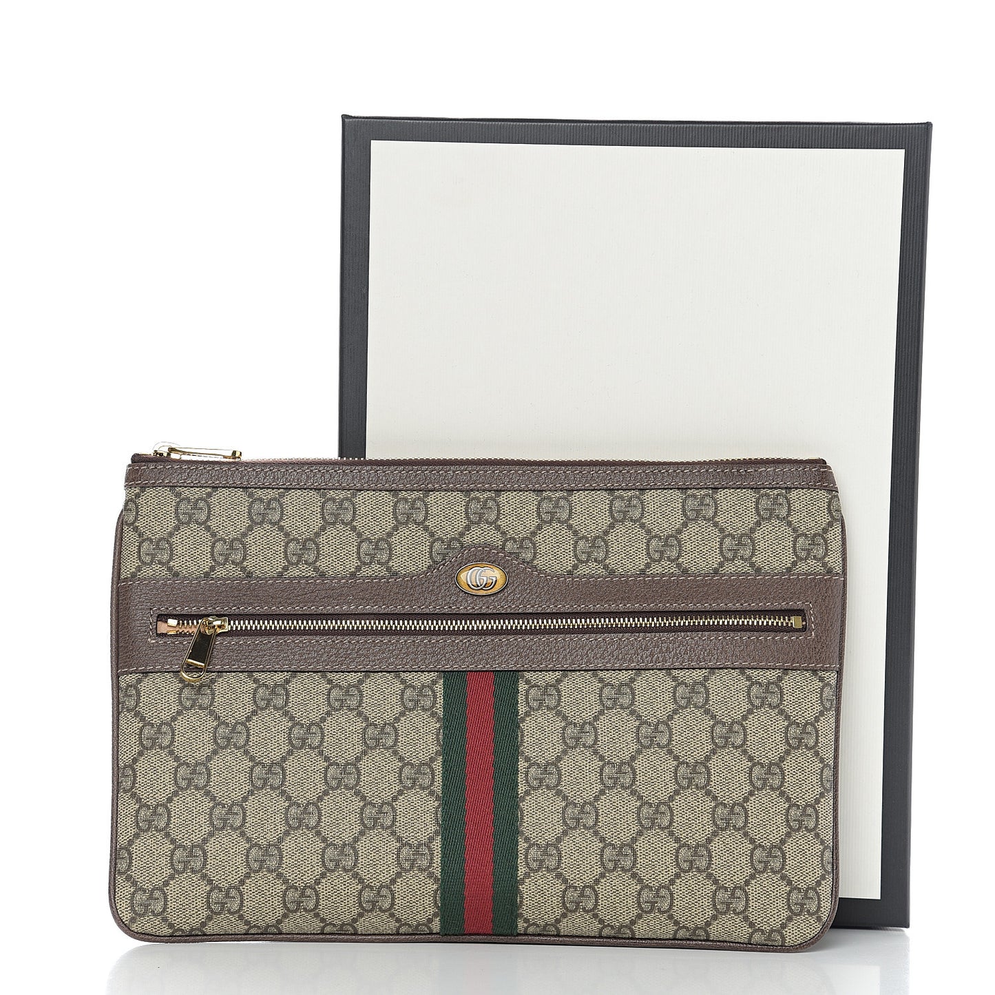 GG Supreme Monogram Large Ophidia Pouch Clutch Brown