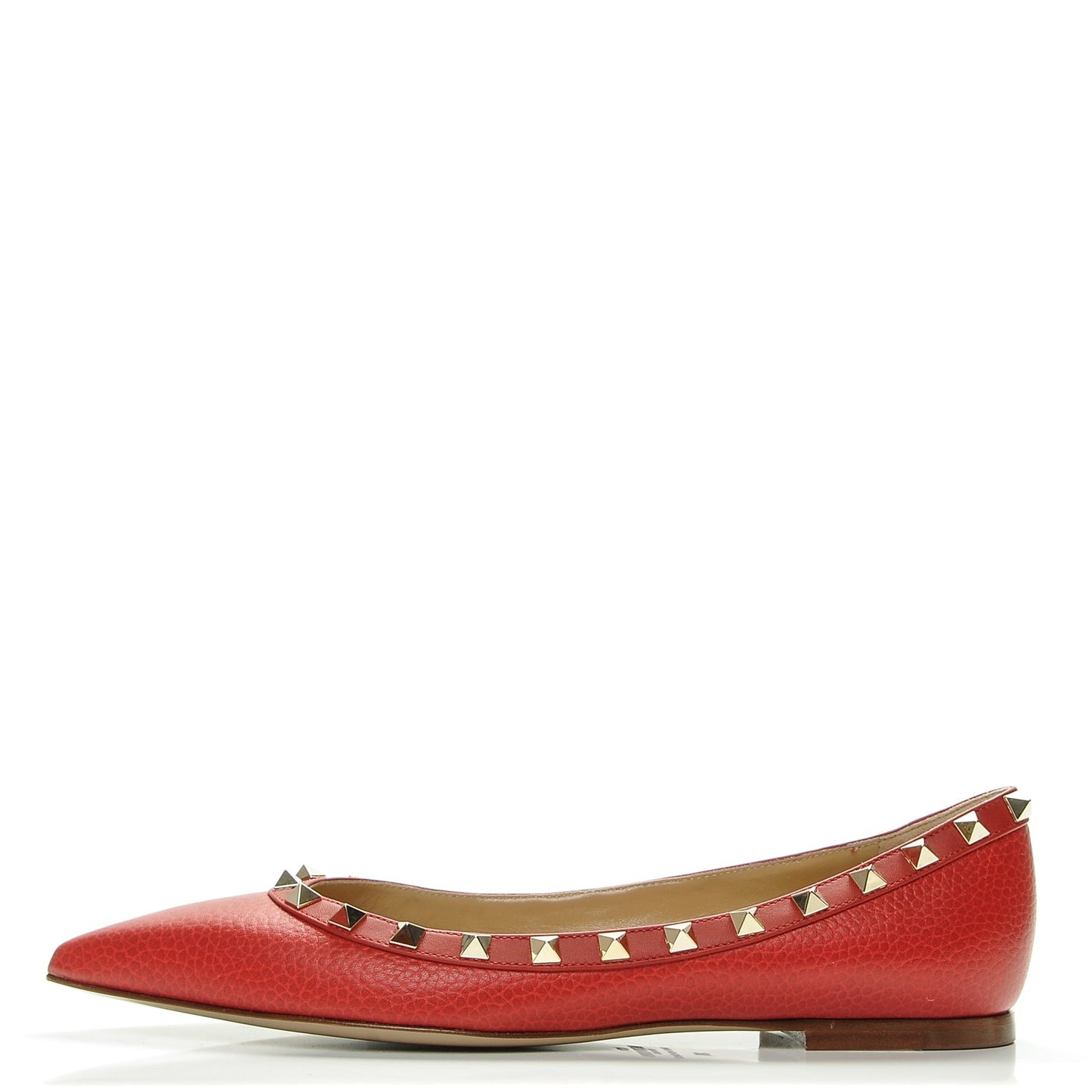Pebbled Calfskin Rockstud Ballerina Flats 38 Red