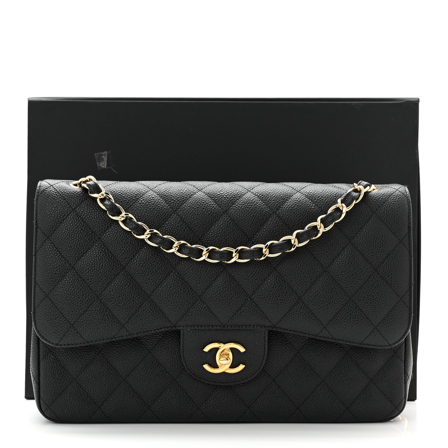 Caviar Quilted Jumbo Double Flap Black