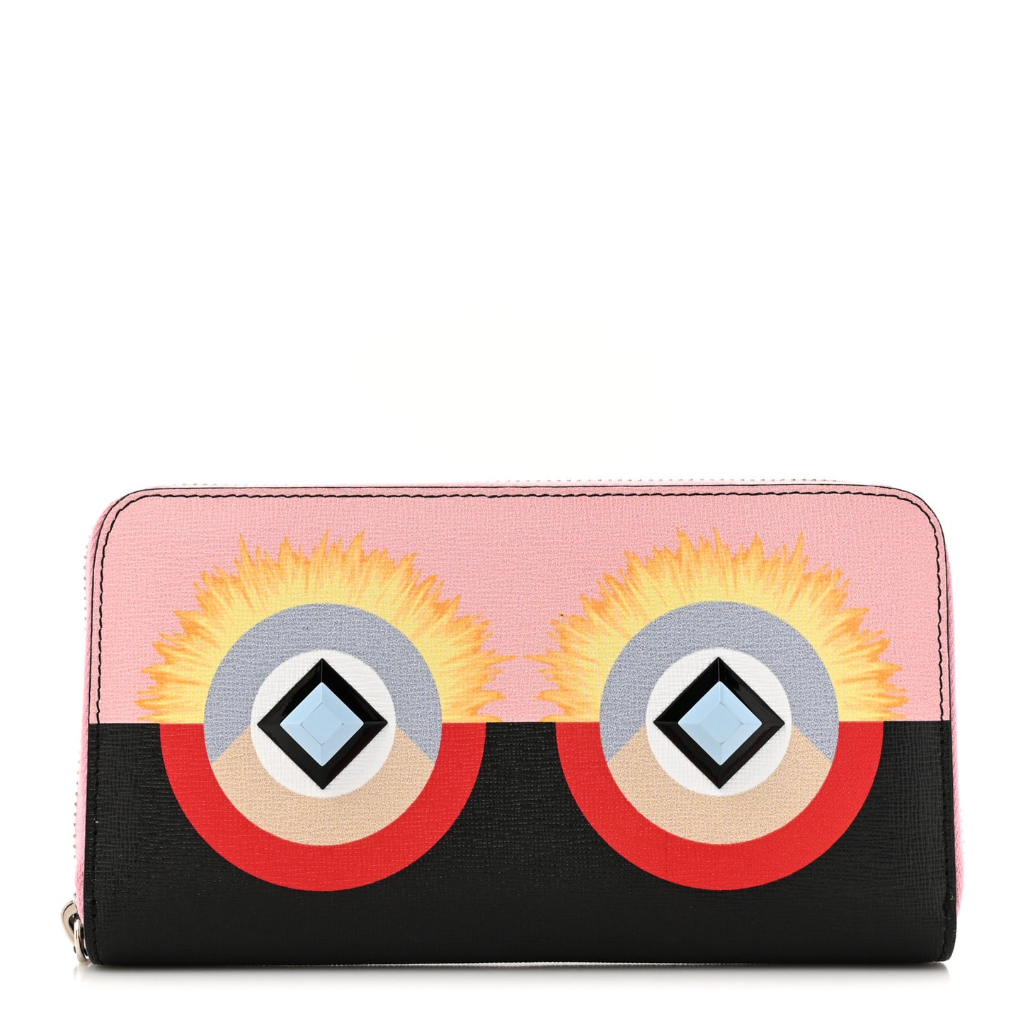 Vitello Elite Century Hypnoteyes Studded Zip Around Wallet Bubblegum Multicolor