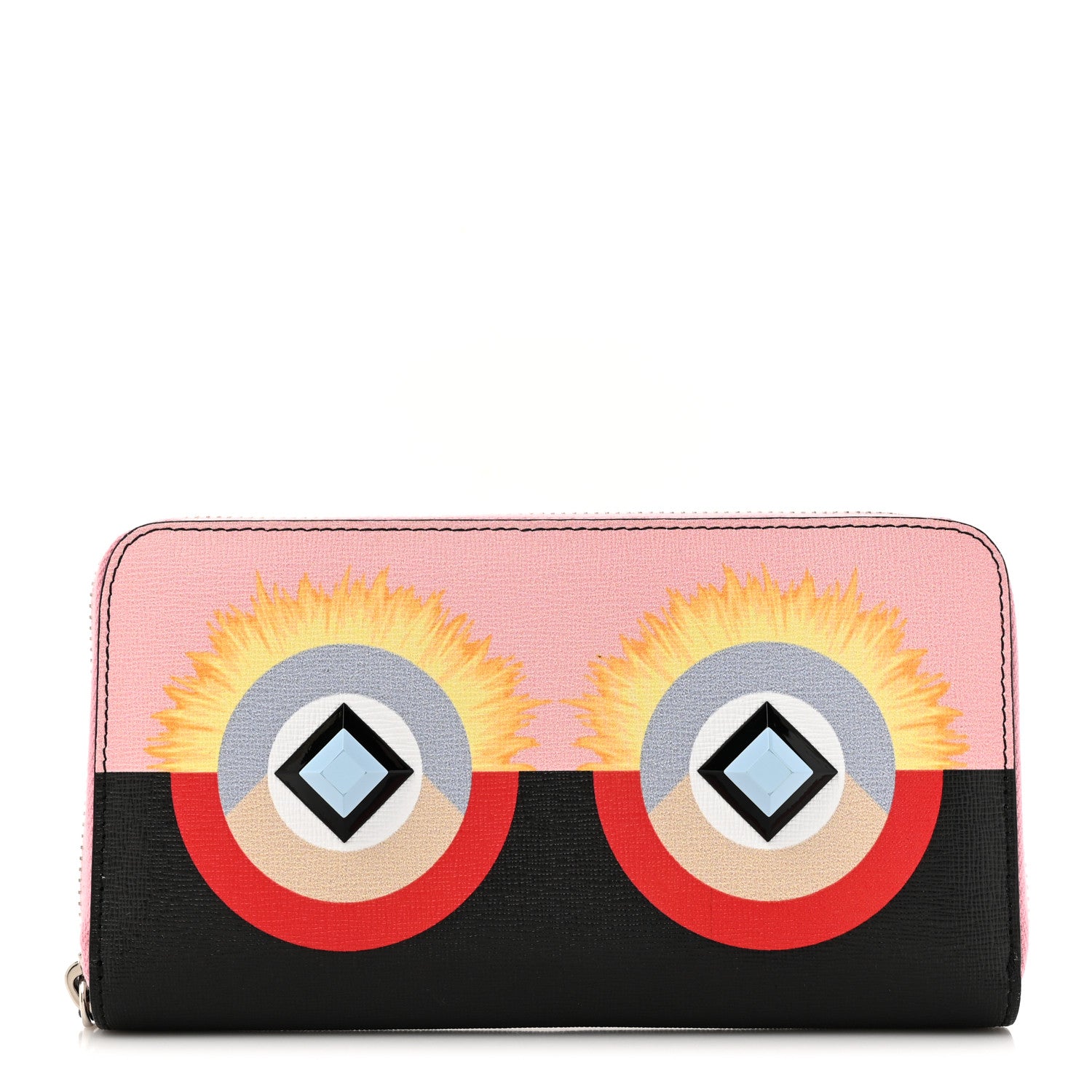 Fendi Vitello Elite Century Hypnoteyes Studded Zip Around Wallet Bubblegum Multicolor 1 of 12