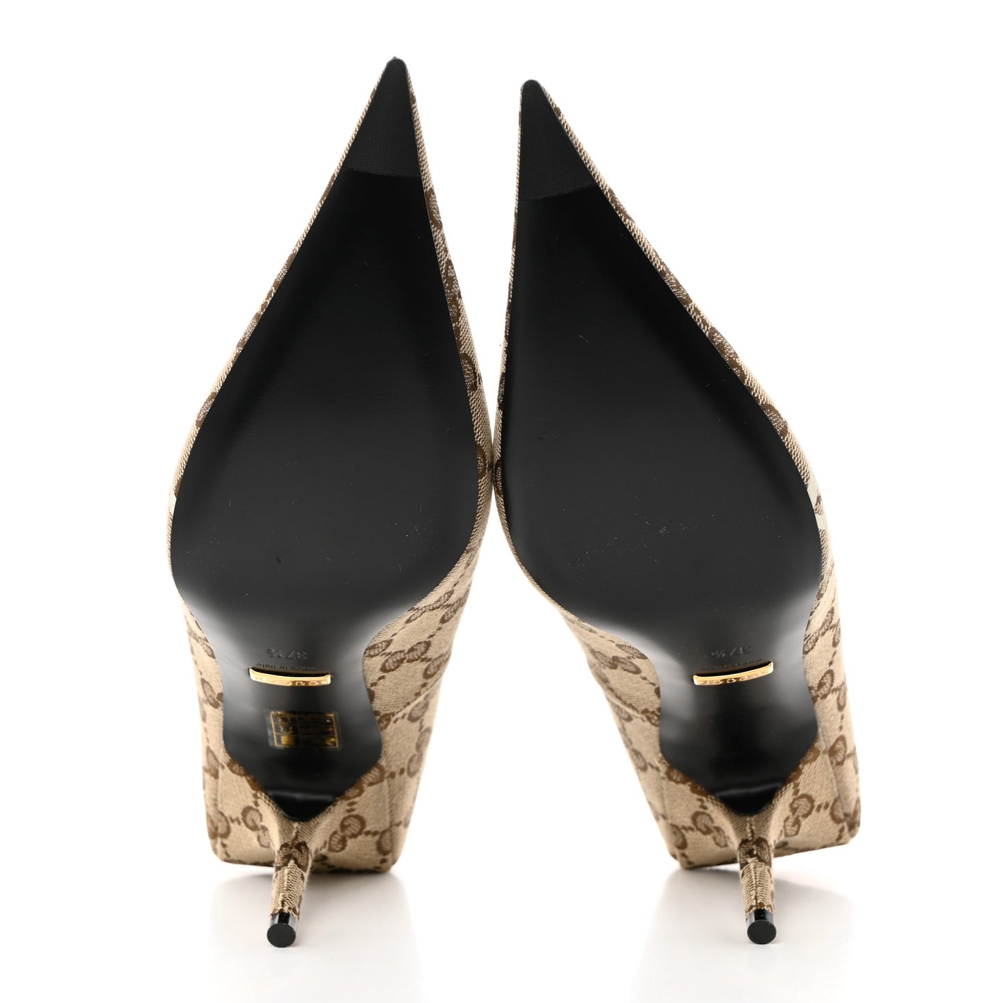 X GUCCI GG Monogram Square Knife 80mm Pumps 37.5 Beige Ebony