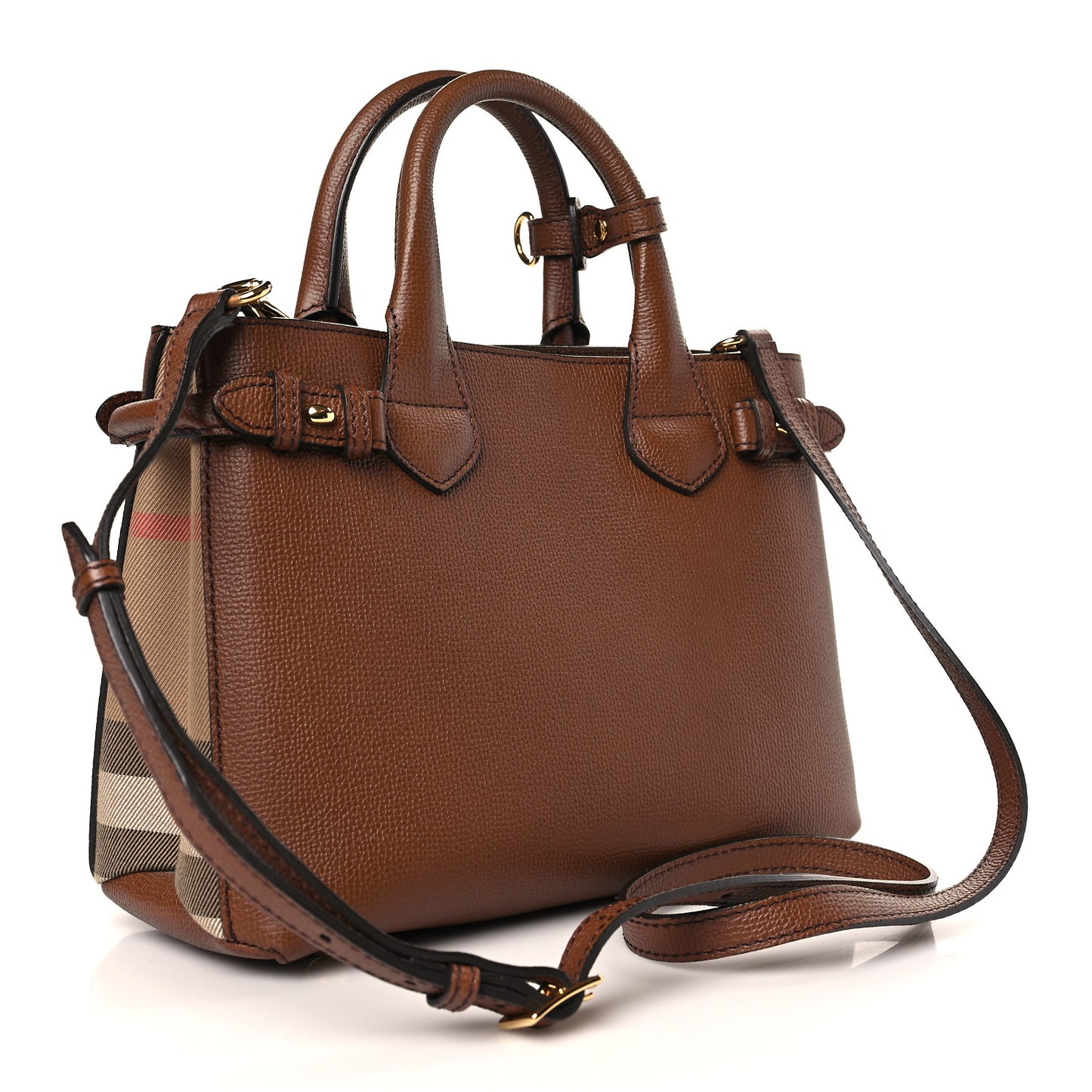 Derby Calfskin House Check Small Banner Tote Tan