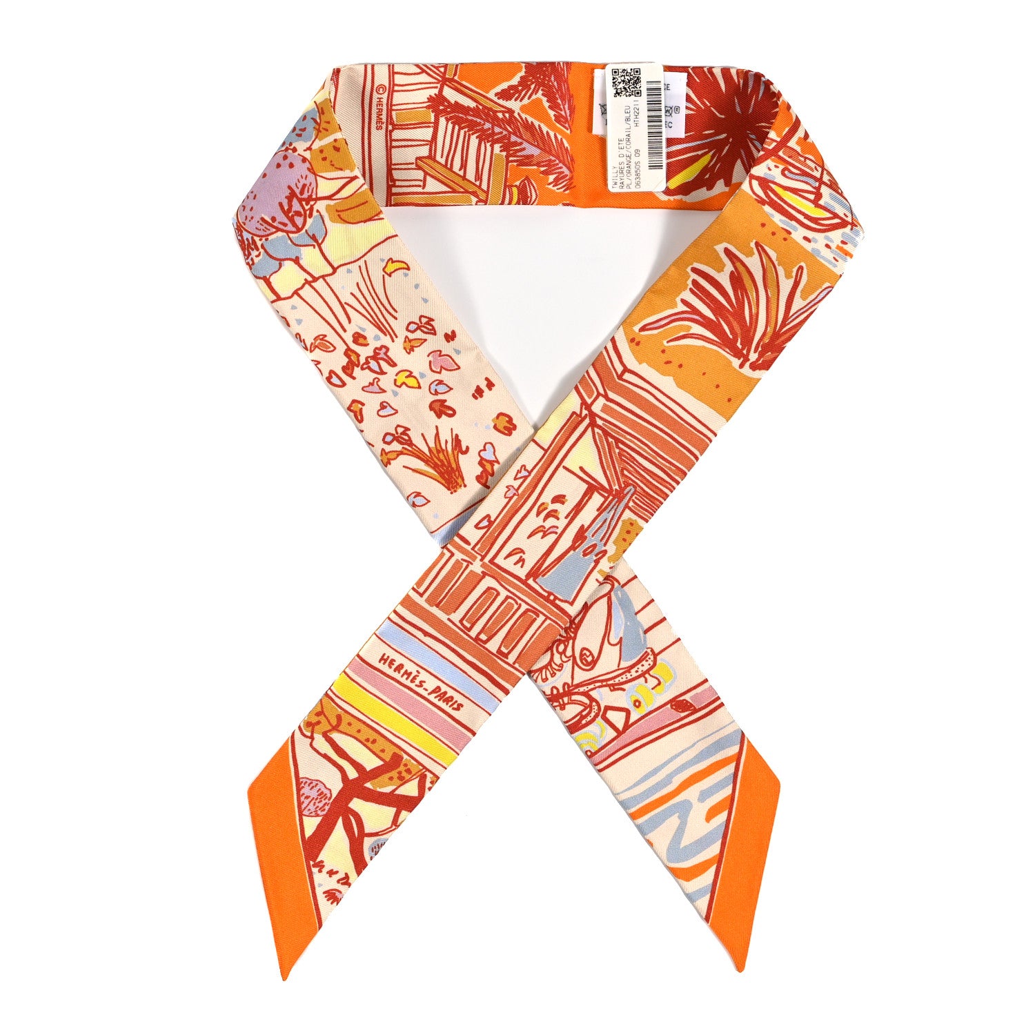 Hermes Silk Rayures D'ete Twilly Orange Corail Bleu 1 of 3