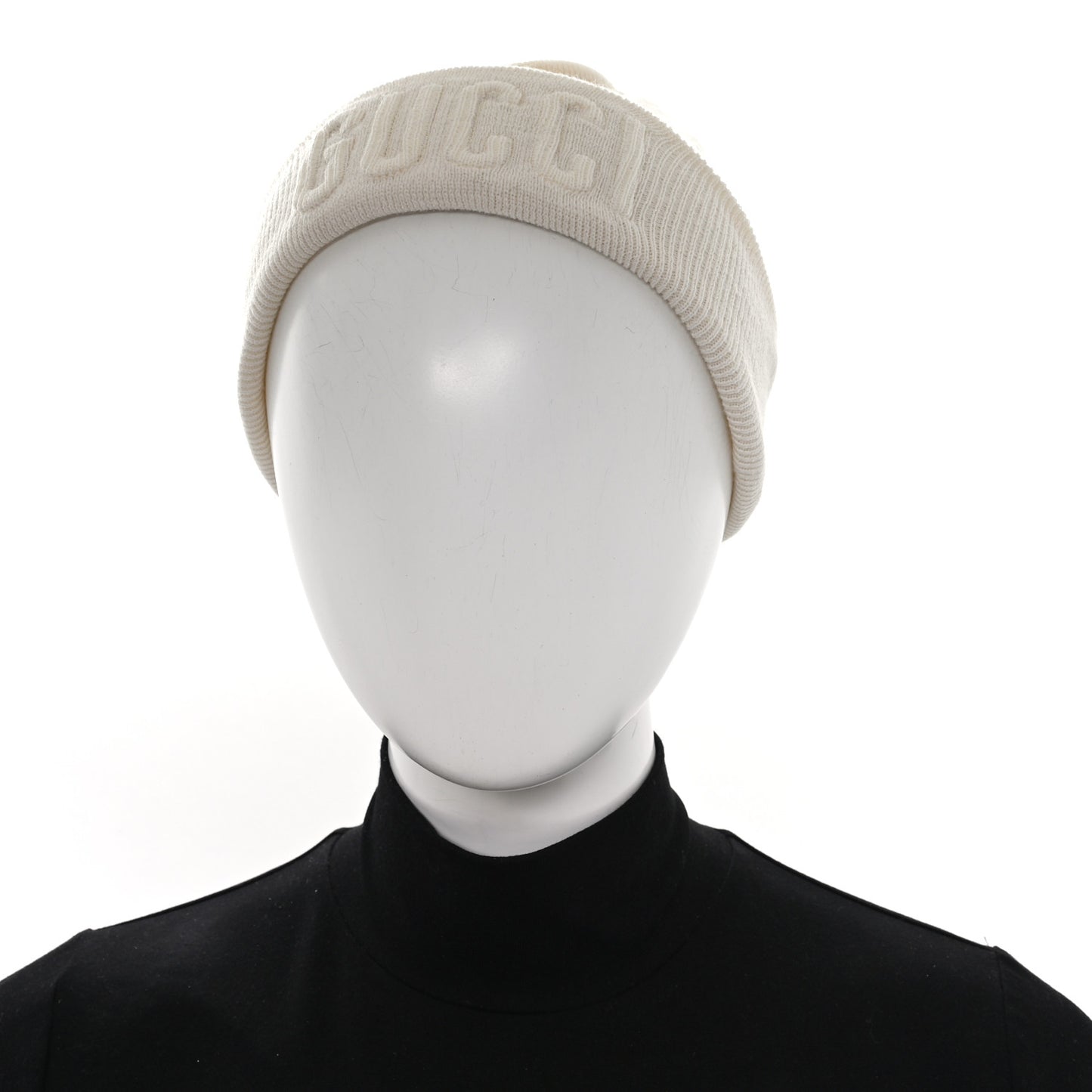 Wool Knit Logo Embroidered Beanie Hat Ivory