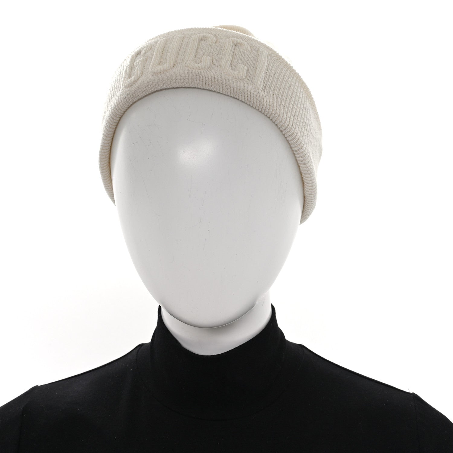 Gucci Wool Knit Logo Embroidered Beanie Hat Ivory 2 of 5