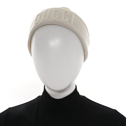 Gucci Wool Knit Logo Embroidered Beanie Hat Ivory 2 of 5