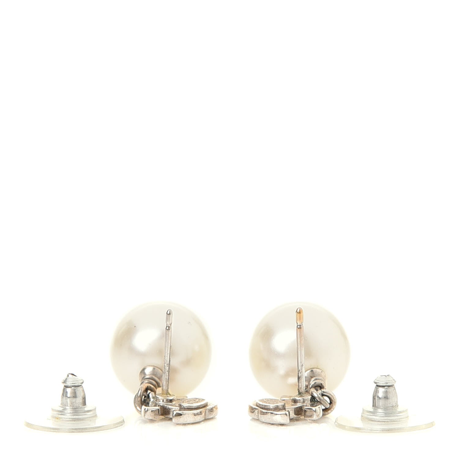 Chanel Crystal Pearl CC Drop Earrings Silver 3 of 3