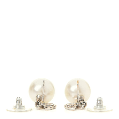 Chanel Crystal Pearl CC Drop Earrings Silver 3 of 3