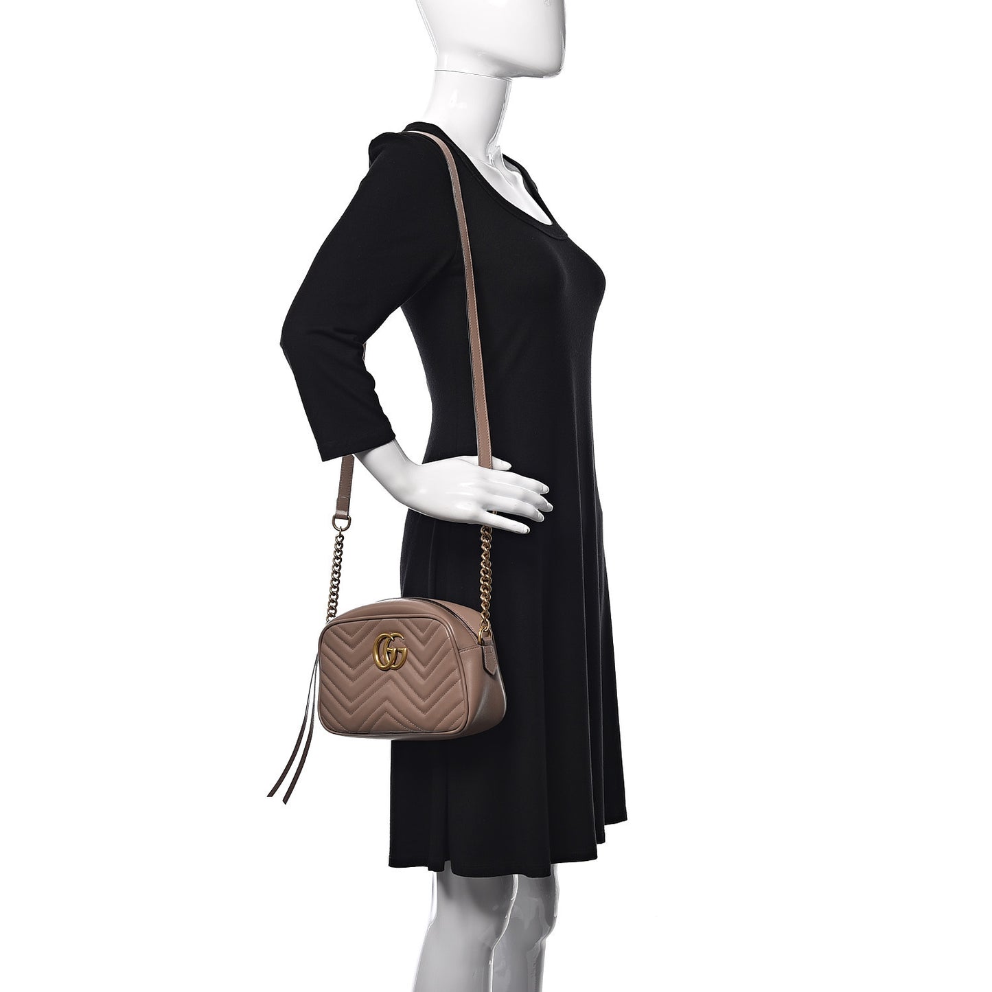 Calfskin Matelasse Small GG Marmont Chain Shoulder Bag Taupe