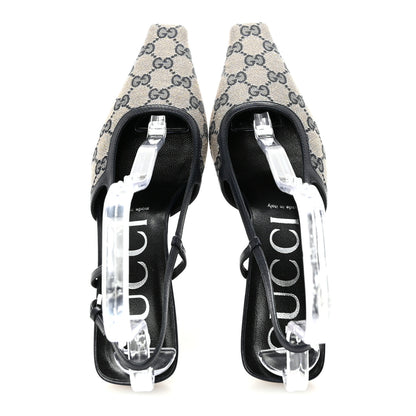 Gucci GG Monogram Malaga Kid Square G 35mm Slingback Pumps 39 Beige Blue 2 of 9