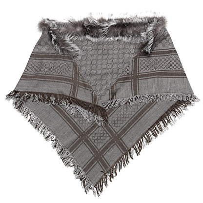 Gucci Wool Silk Fox Fur Monogram Shawl Scarf Brown 1 of 5