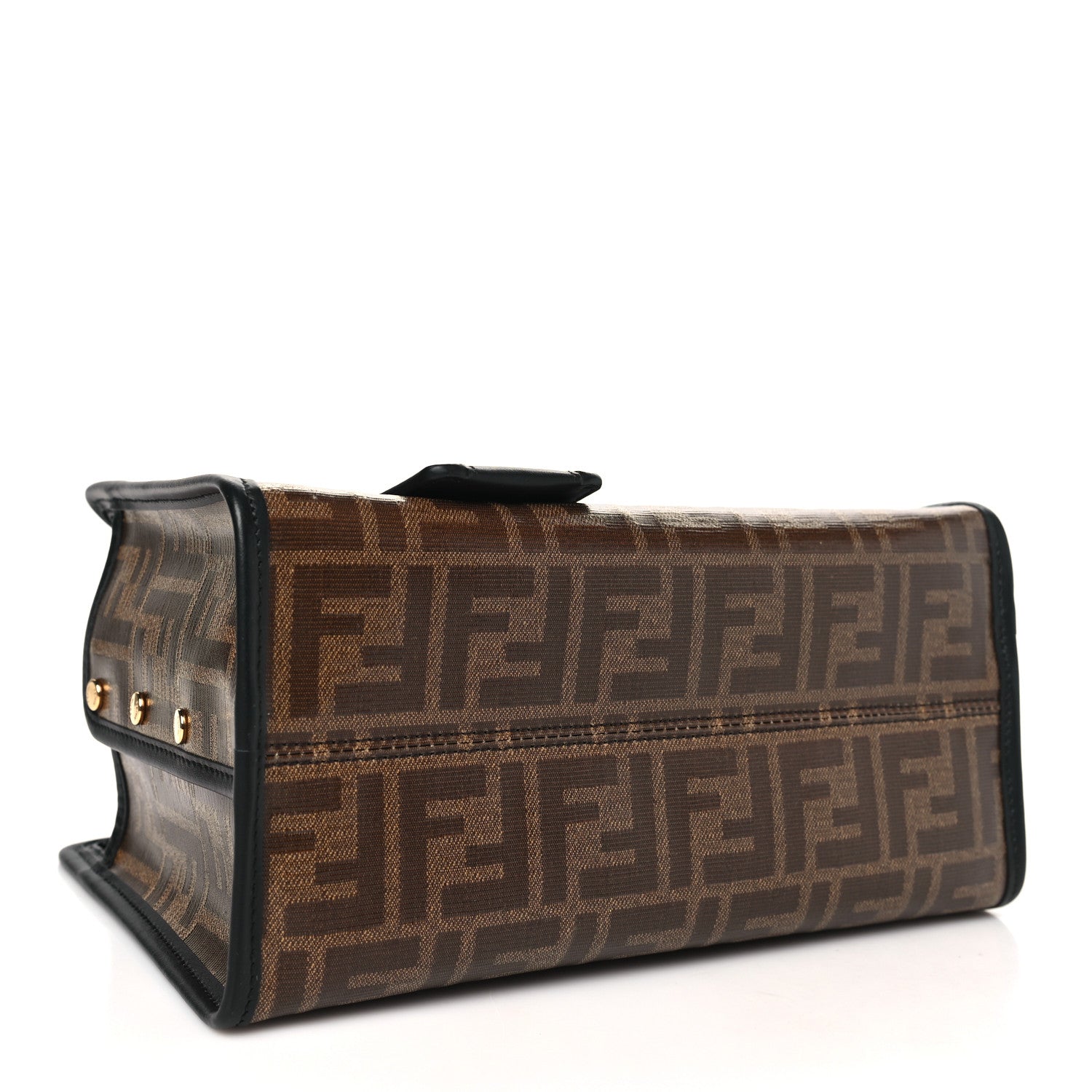 Fendi Glazed Fabric Vitello Century FF 1974 Stamp Patch Mini Peekaboo Defender Cover Mogano Panna Black 4 of 10