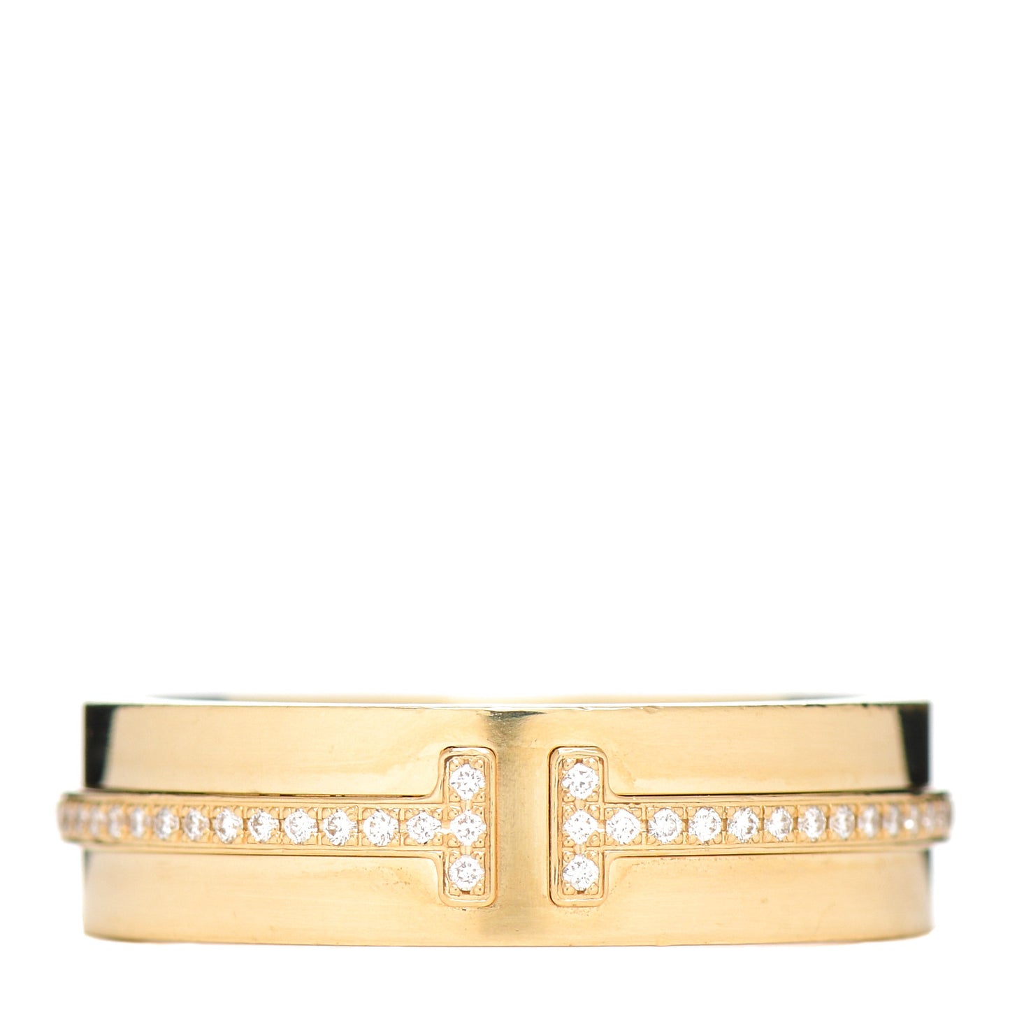 18K Yellow Gold Diamond Wide T Two Ring 54 7