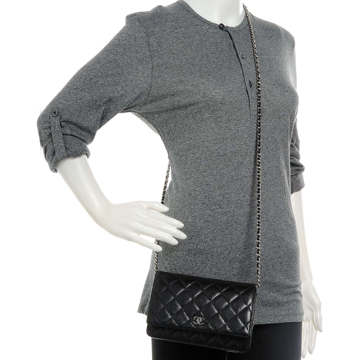 Caviar Quilted Wallet on Chain Black
