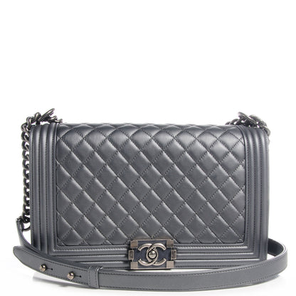 Chanel Metallic Calfskin Quilted Medium Boy Flap Dark Silver 1 of 9