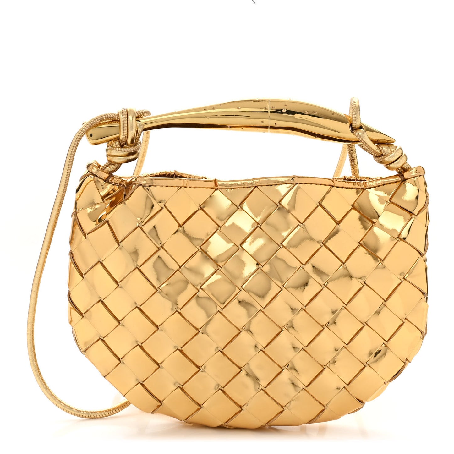 Mirror Laminated Nappa Intrecciato Mini Sardine Bag Gold