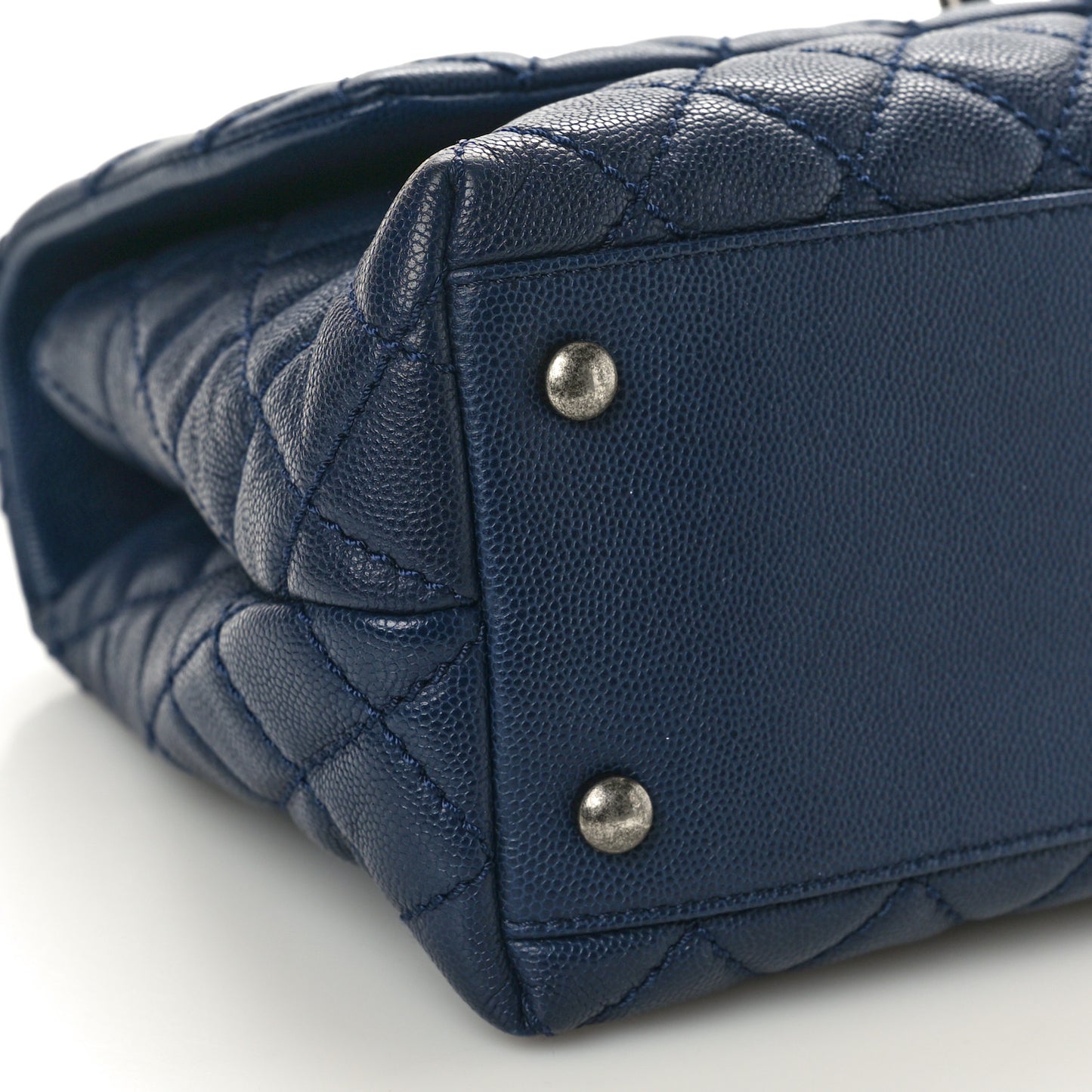 Caviar Lizard Embossed Quilted Small Coco Handle Flap Navy Blue