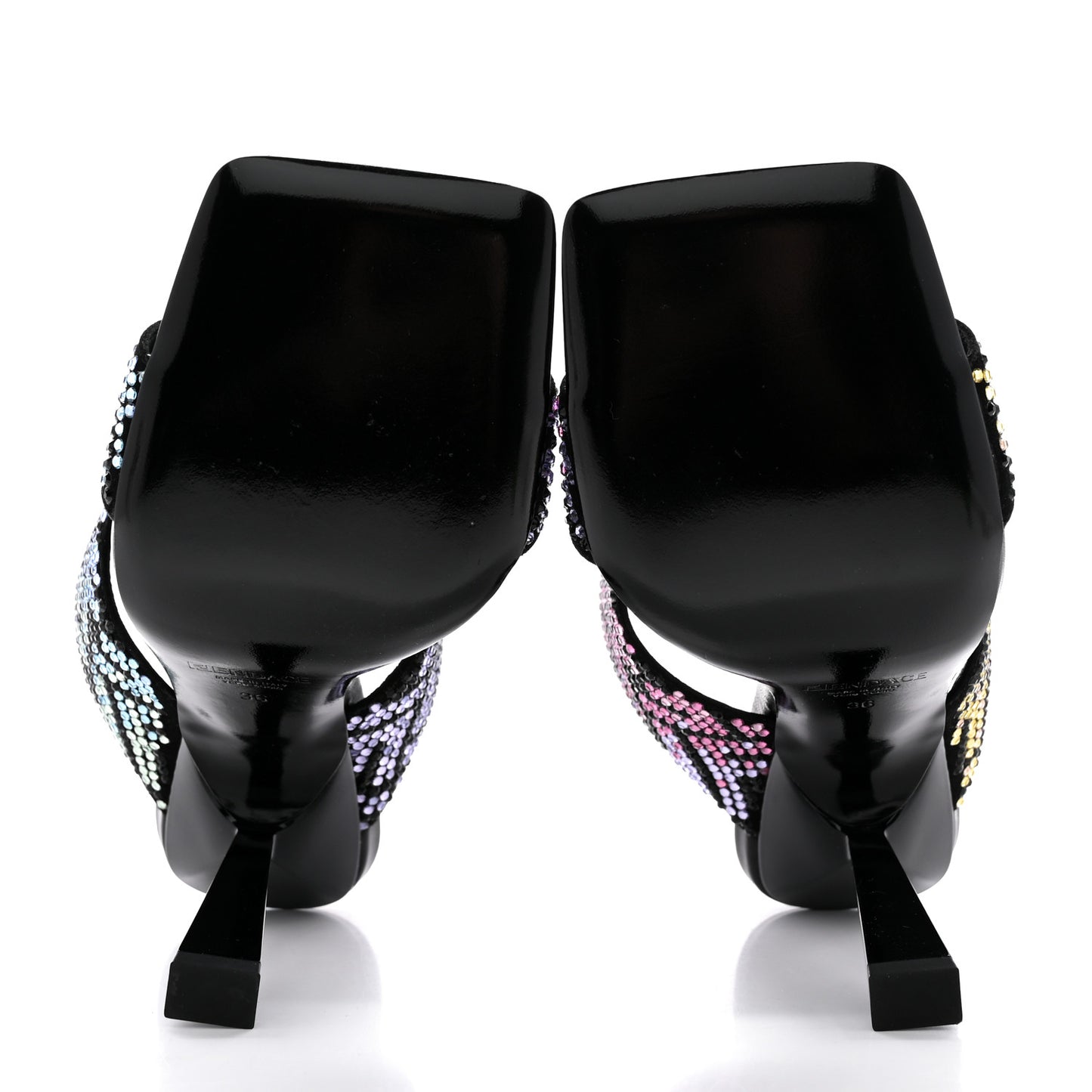 X FENDI Calfskin Crystal Fendace FF Medusa High Heel Mule Sandals 36 Black Multicolor