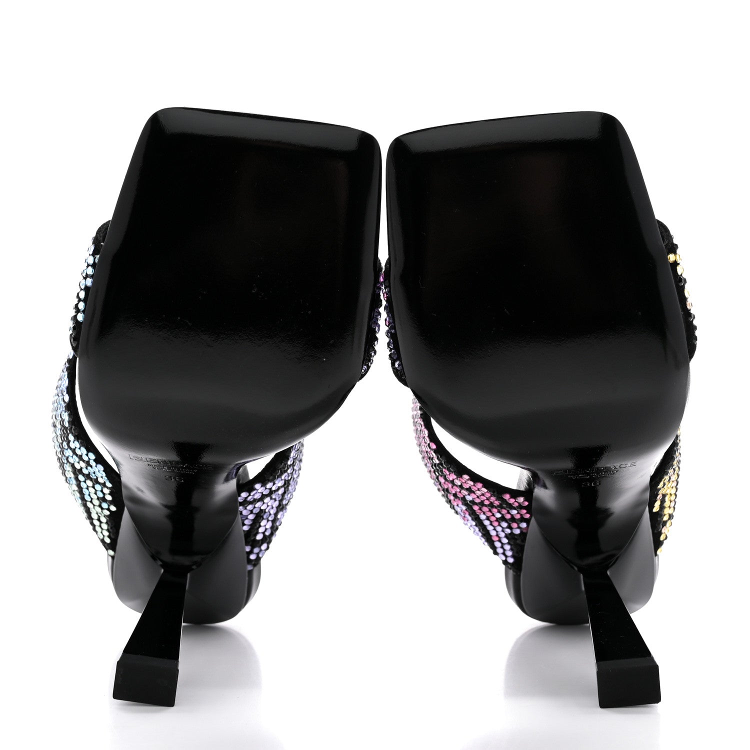 Versace X FENDI Calfskin Crystal Fendace FF Medusa High Heel Mule Sandals 36 Black Multicolor 5 of 12