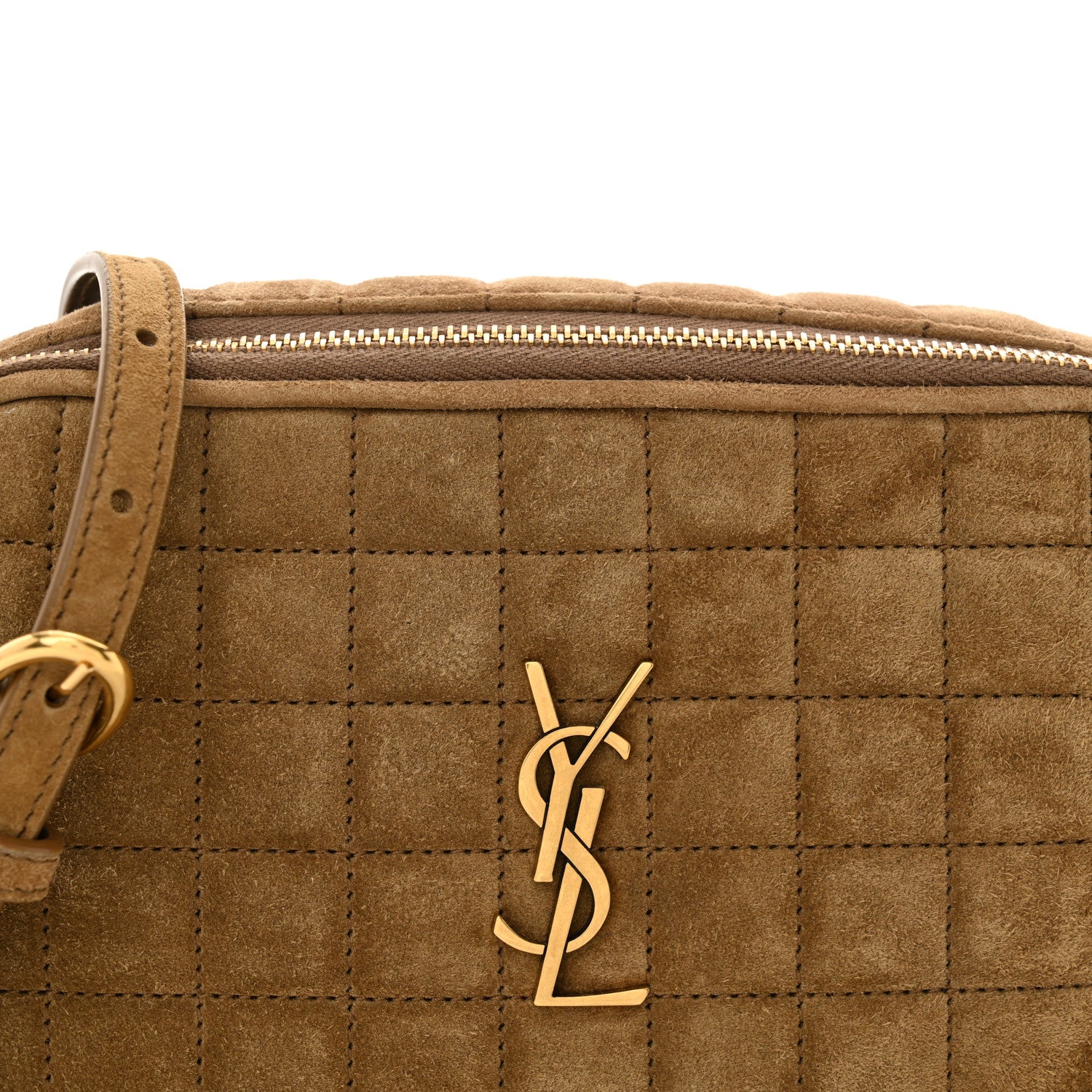 Saint Laurent Suede Calfskin Mini Quilted Monogram Camera Bag Golden Leaf 8 of 10